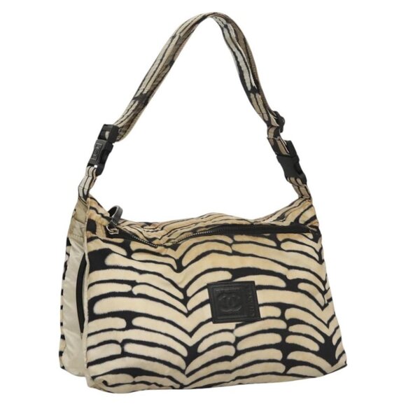 CHANEL Sports Shoulder Bag Nylon White Black CC Auth BA888 - Picture 1 of 16